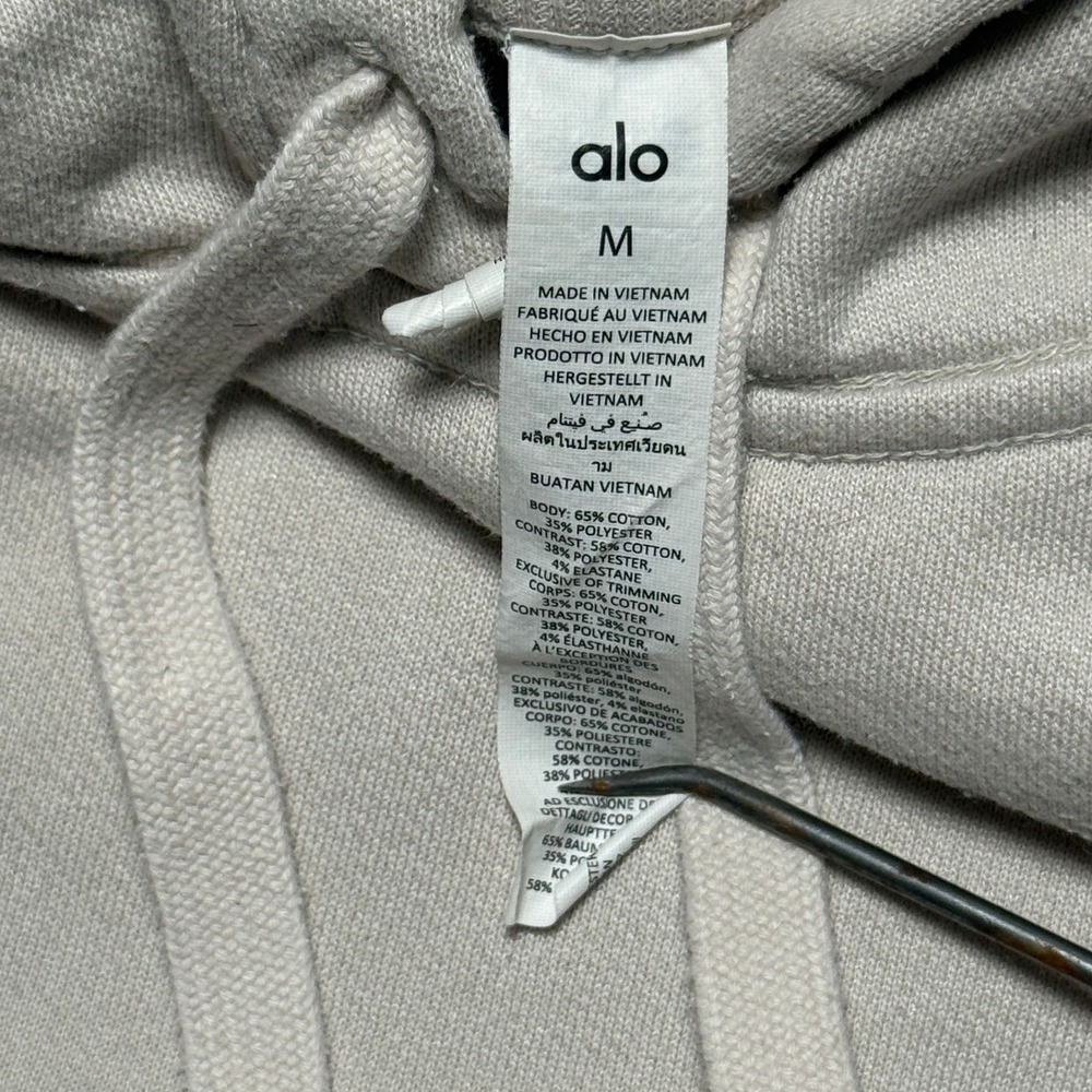 Alo Athletic Hoodie Pullover Lightweight Beige Cotton Blend Drawstring Size M - Picture 7 of 7